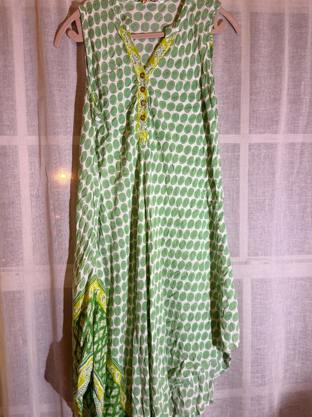 Green Printed Sleeveless Swim Coverup with Decorative Trim